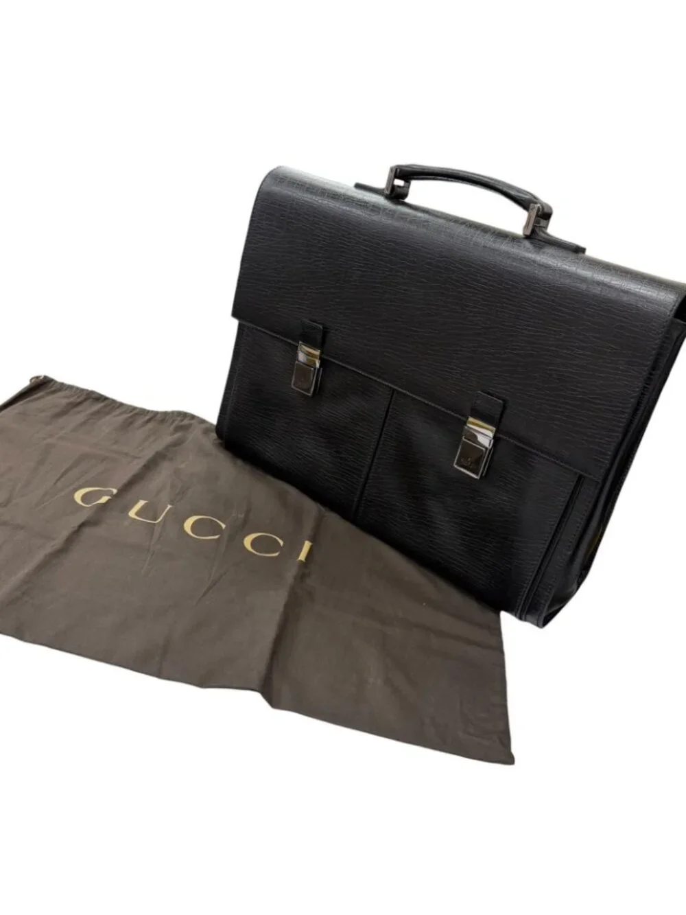 Gucci Vintage Leather Flap Type Business Briefcase Black